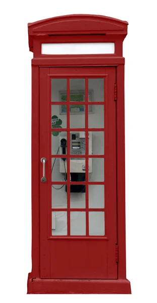 Engelse Rode Kiosk Geïsoleerd Met Interieur Telefoon — Stockfoto