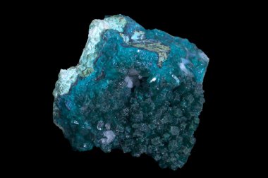 Dioptase is an intense emerald-green to bluish-green copper cyclosilicate mineral, transparent to translucent. Isolated in black background. clipart