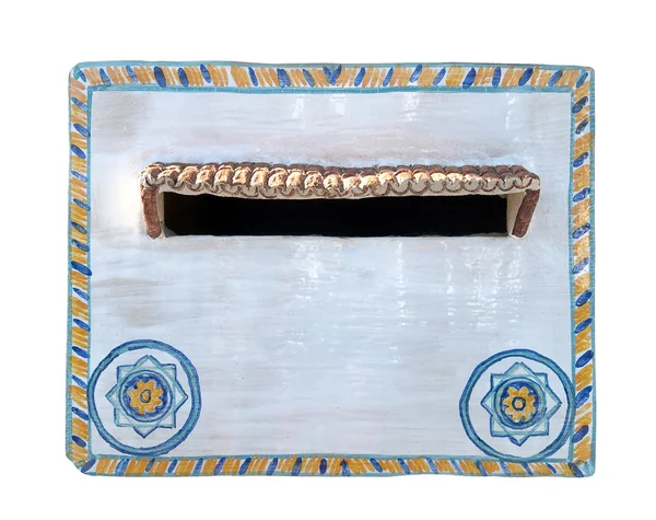 Caixa Correio Espanhol Pintado Mão Cerâmica Isolado Com Caminho Recorte — Fotografia de Stock