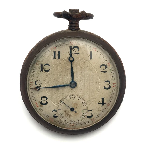 Stary Zegarek Kieszonkowy Czasu Białym Tle Ścieżką Przycinającą — Zdjęcie stockowe