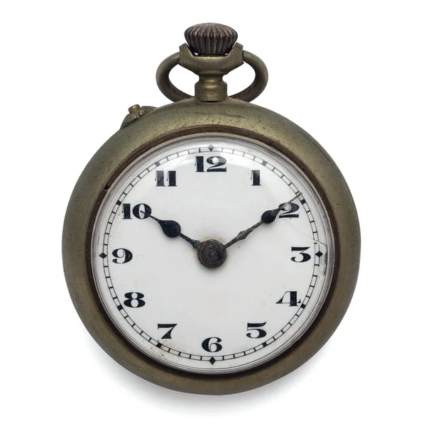 Relógio Bolso Velho Pelo Tempo Isolado Com Caminho Recorte — Fotografia de Stock