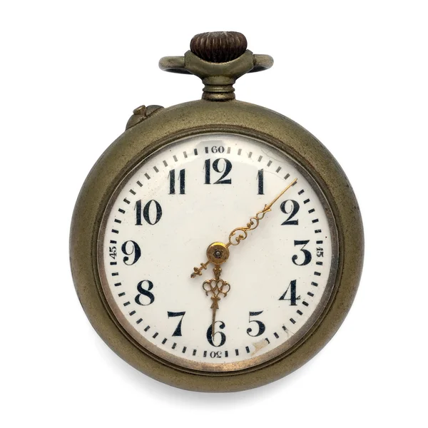 Relógio Bolso Velho Pelo Tempo Isolado Com Caminho Recorte — Fotografia de Stock