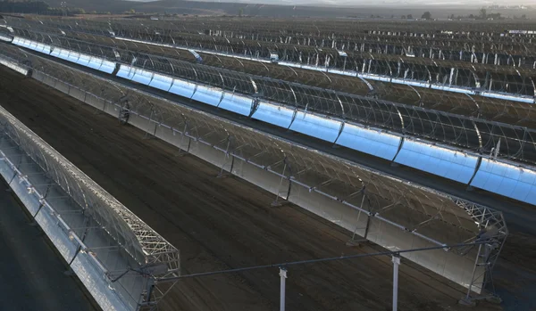 Panoramic View Solar Parabolic Mirrors Producing Solar Power — Stock Photo, Image