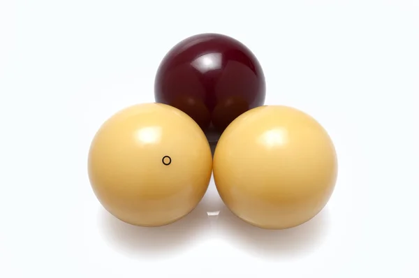 stock image Three billiard balls real ivory, two white and one red isolated with clipping path