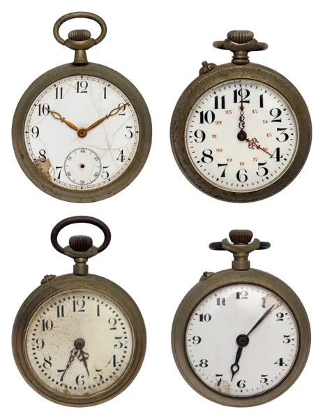 Conjunto Cuatro Relojes Bolsillo Antiguos Aislados Con Camino Recorte — Foto de Stock