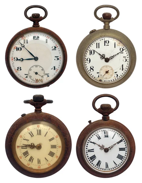 Conjunto Quatro Relógios Bolso Antigos Isolados Com Caminho Recorte — Fotografia de Stock