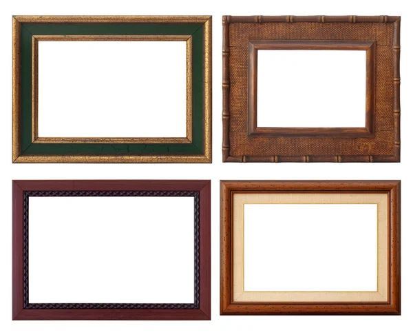 Set van houten rustieke frame, geïsoleerd met uitknippad — Stockfoto