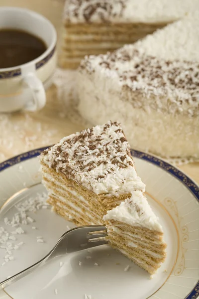 Білий Трикутник Шматок Кокосового Торта — стокове фото