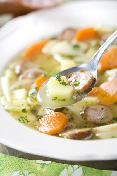 Finnish soup with sausage — Stock Photo, Image