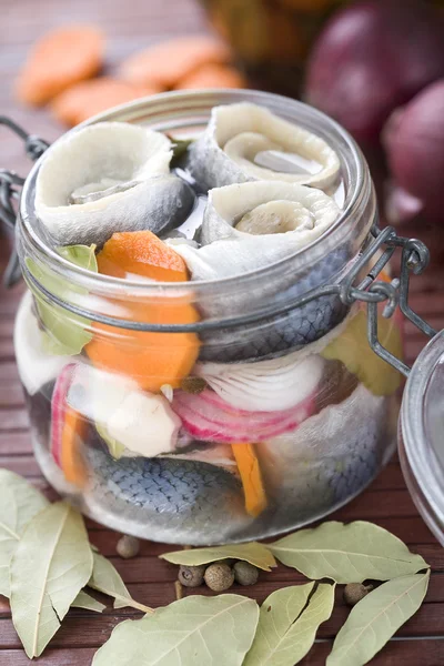 Stock image Pickled Herring in glass jar