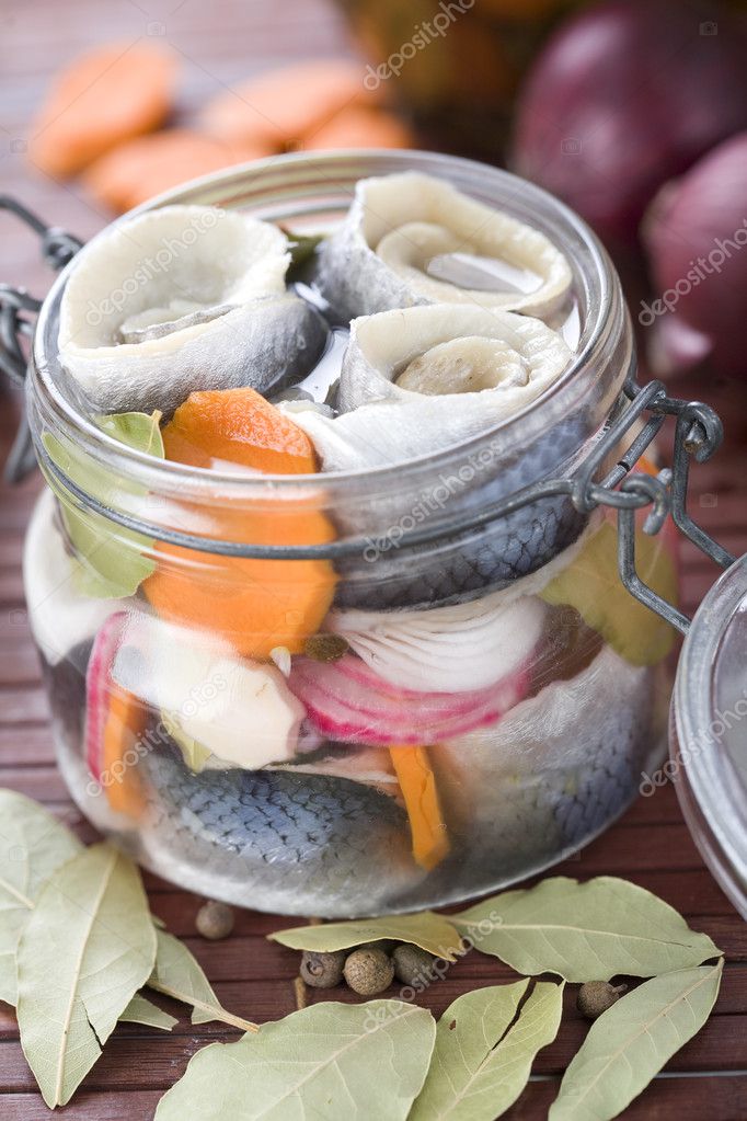 Pickled Herring in glass jar — Stock Photo © graphia76 #4991129