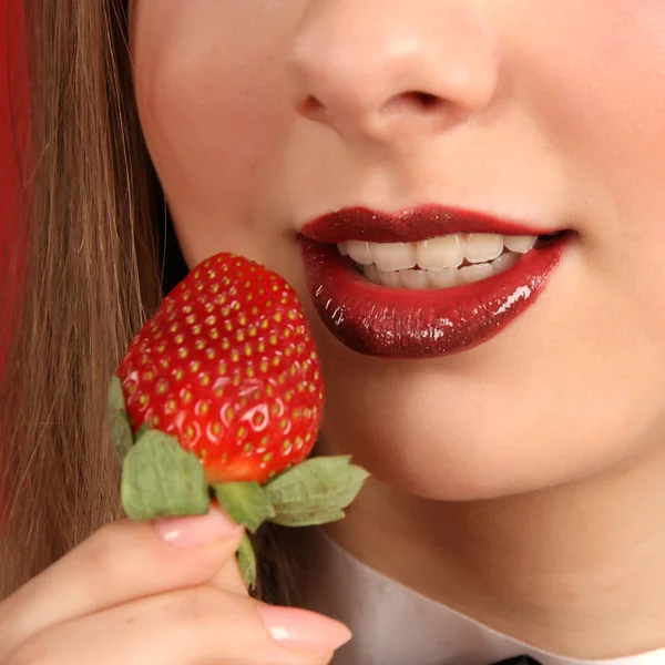 Strawberry mouth — Stock Photo, Image