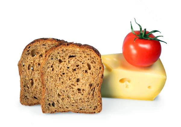 Bread cheese and a tomato — Zdjęcie stockowe