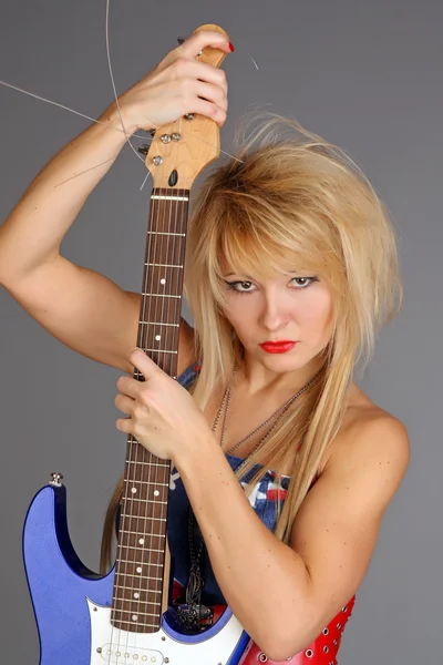 Blond with Electroguitar. Rock lady — Stock Photo, Image