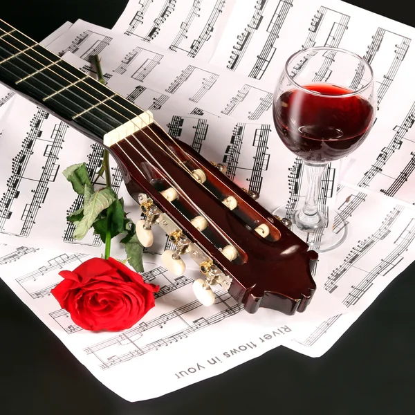 Stock image Notes, wine and rose