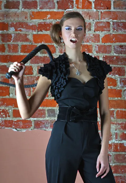 The girl with a whip and a paint — Stock Photo, Image