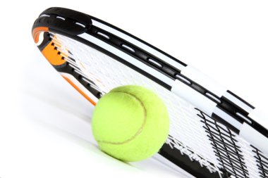 Tennis racket and ball on white clipart