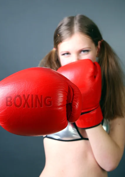 Women Boxing Punching Red Gloves — Stock Photo, Image