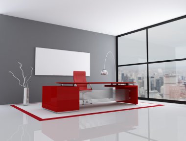 Red and gray city office clipart