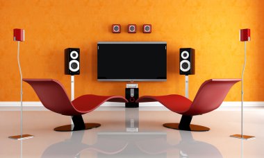 modern ev sinema sistemi ile iki moda koltuk - işleme