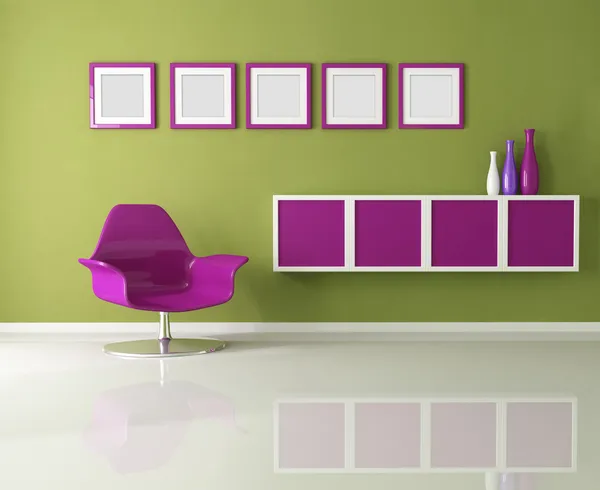 Farbiges Wohnzimmer Mit Lila Mode Sessel Rendering — Stockfoto