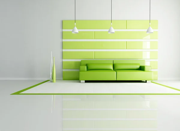 Interior Essencial Verde Com Sofá Moderno Renderização — Fotografia de Stock