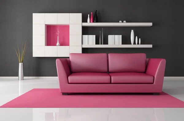 Pink Black Modern Lounge Rendering — Stock Photo, Image