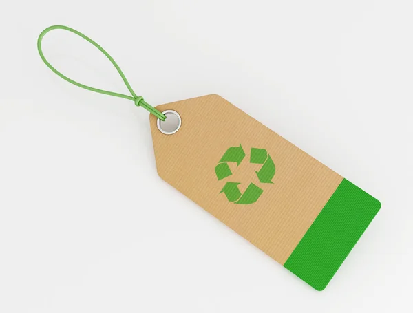 Recycling Etikett Aus Karton Isoliert Auf Weiß Rendering — Stockfoto