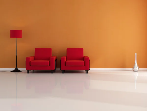 Két Bársony Fotel Egy Üres Living Room Renderelés — Stock Fotó