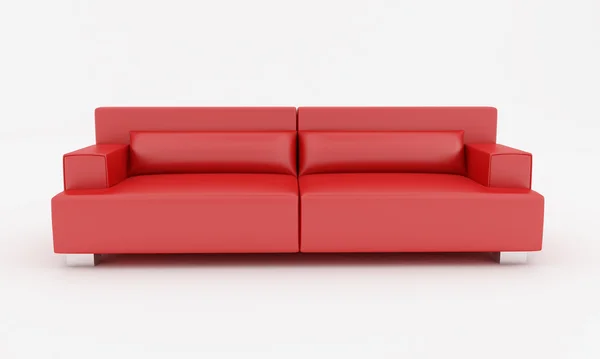 红色皮革现代沙发上白 隔离呈现 — 图库照片