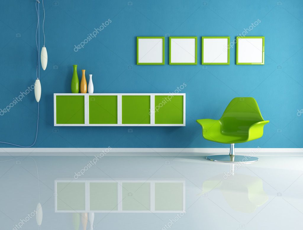 Green and blue contemporary living room — Stock Photo © archideaphoto