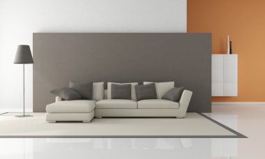 Modern couch in a minimalist lounge - rendering clipart