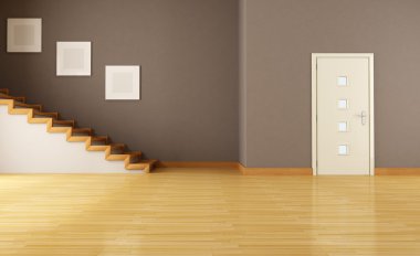 Empty interior with door and staircase clipart