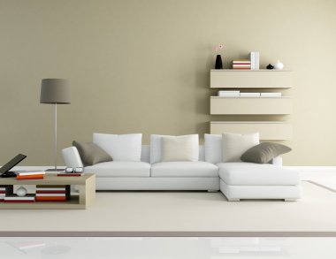 Brown and beige modern living room - rendering clipart