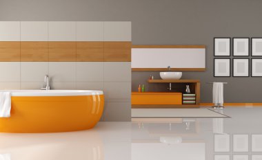 Orange and brown bathroom