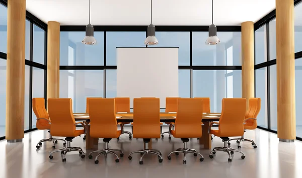 Moderner Konferenzraum Aus Holz Und Orange Rendering — Stockfoto