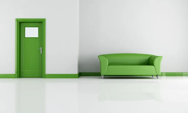 Groen en wit woonkamer — Stockfoto