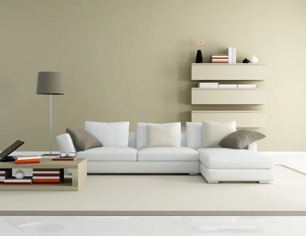Brown Beige Modern Living Room Rendering — Stock Photo, Image