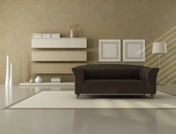 Modernes Wohnzimmer Braun Und Beige Rendering — Stockfoto