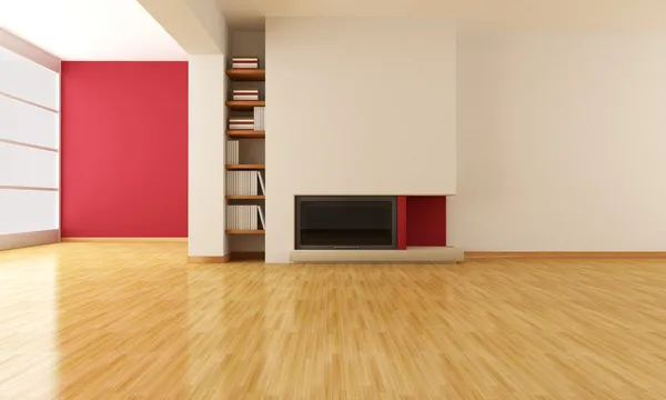 Salon vide avec cheminée minimaliste — Photo