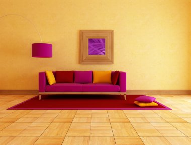 Colored couch in a ethnic lounge , rendering clipart