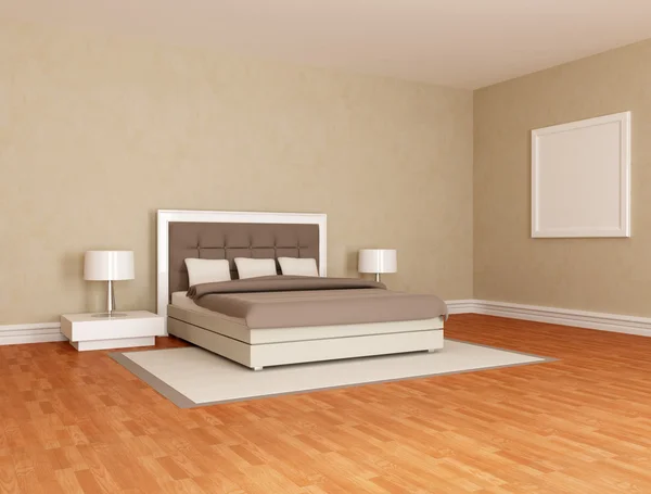 本質的な茶色ベッドルーム エレガントなベッド レンダリング — ストック写真