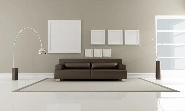 Sofá Moderno Cuero Marrón Una Representación Interior Minimalista — Foto de Stock