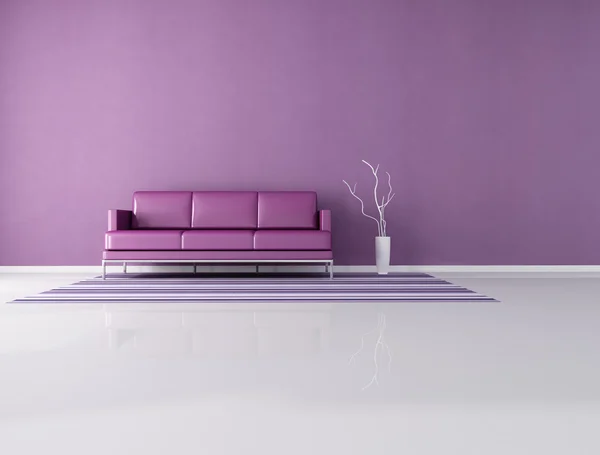 Sofá Moderno Cuero Frente Una Pared Yeso Púrpura Representación — Foto de Stock