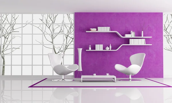 Фиолетовый над белой гостиной — стоковое фото