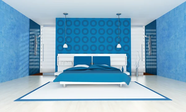 Современная голубая спальня — стоковое фото