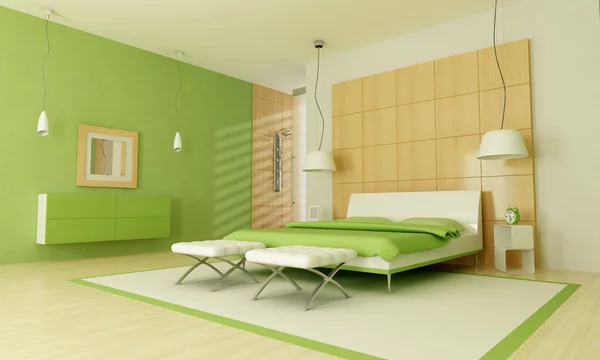 Πράσινο σύγχρονη κρεβατοκάμαρα — Φωτογραφία Αρχείου