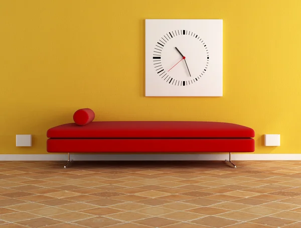 Rode Fluwelen Sofa Moderne Klok Digitale Illustraties — Stockfoto