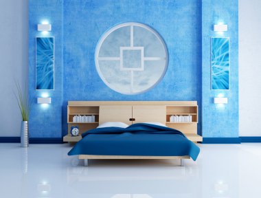 Blue modern bedroom clipart