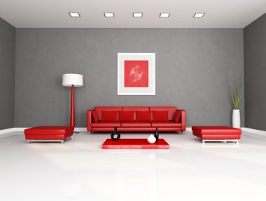 Red and gray living room clipart